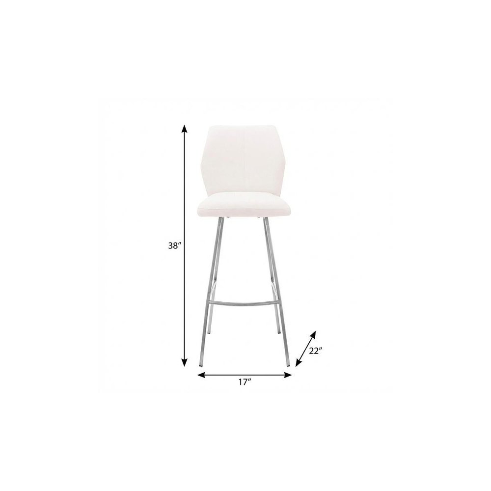 26" White And Silver Faux Leather And Iron Counter Height Bar Chair