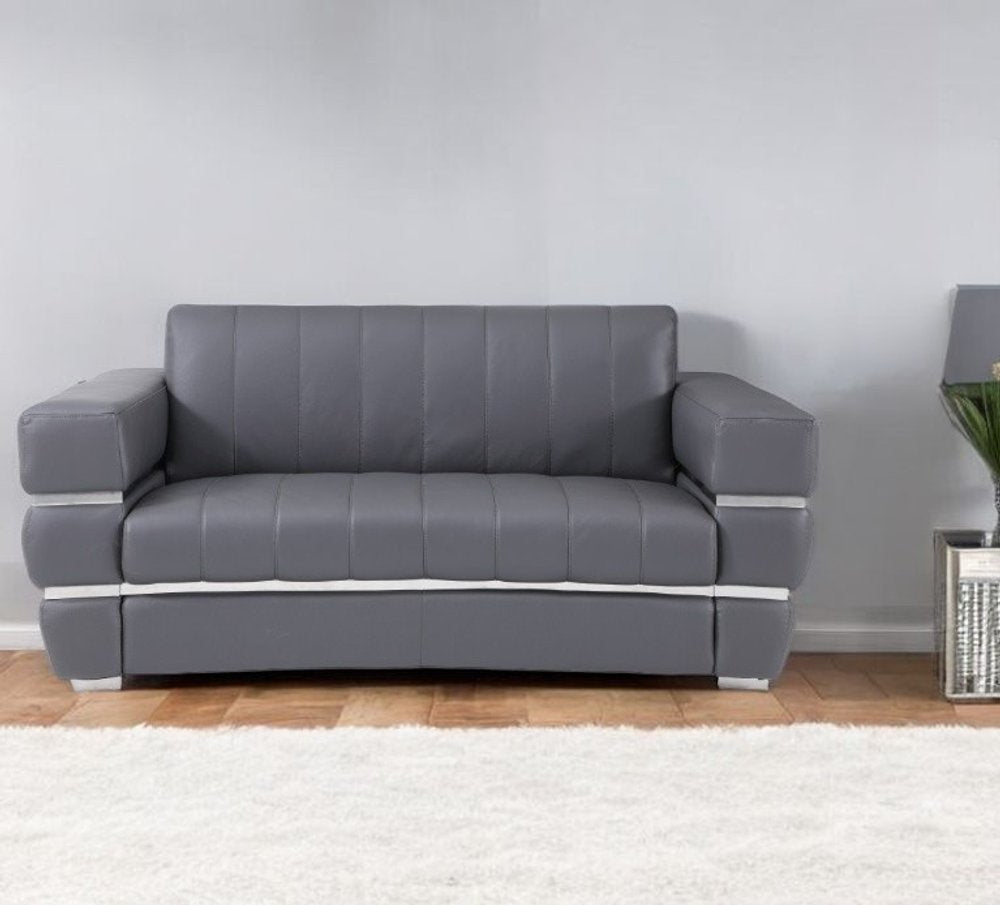 75" gray and silver Italian leather loveseat
