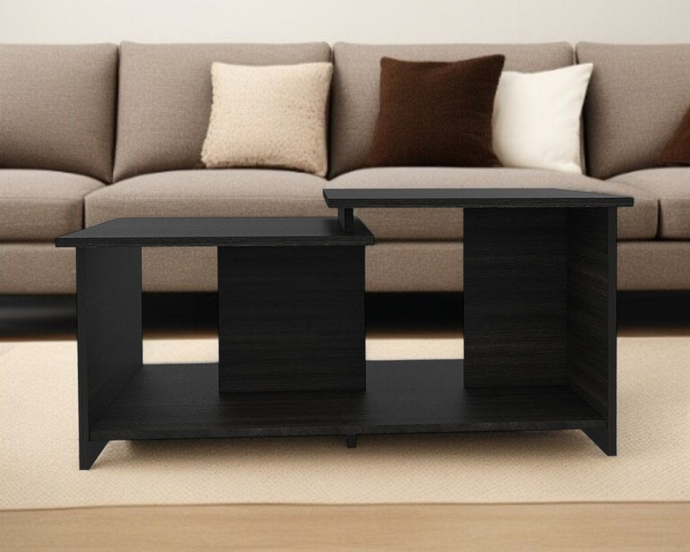 35" Black Wood Abstract Coffee Table