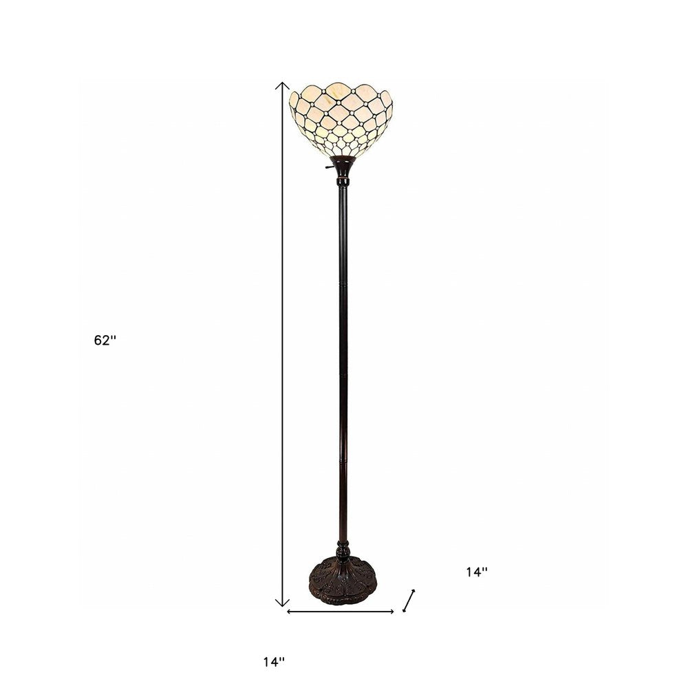 62" Brown And White Floor Lamp With White Glass Bowl Shade