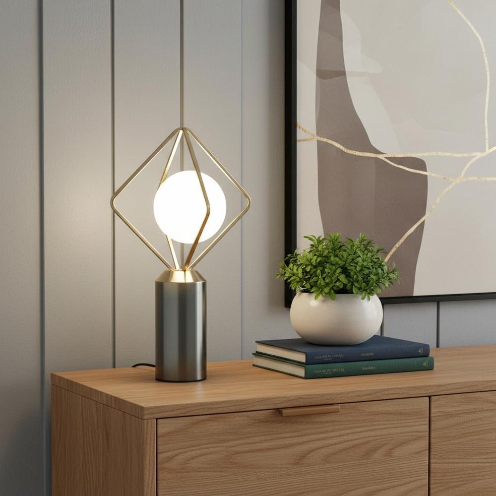 20" Silver Geometric Pedestal Contemporary Table or Desk Lamp