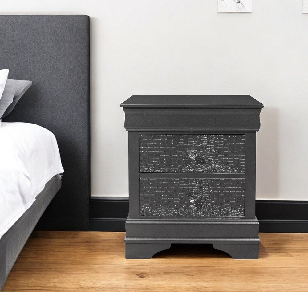 24" Gray Wood Shagreen Two Drawer Nightstand