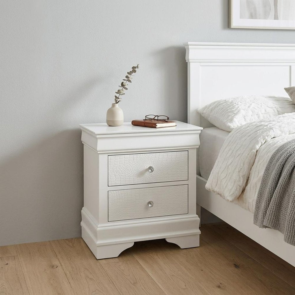 24" White Wood Shagreen Two Drawer Nightstand