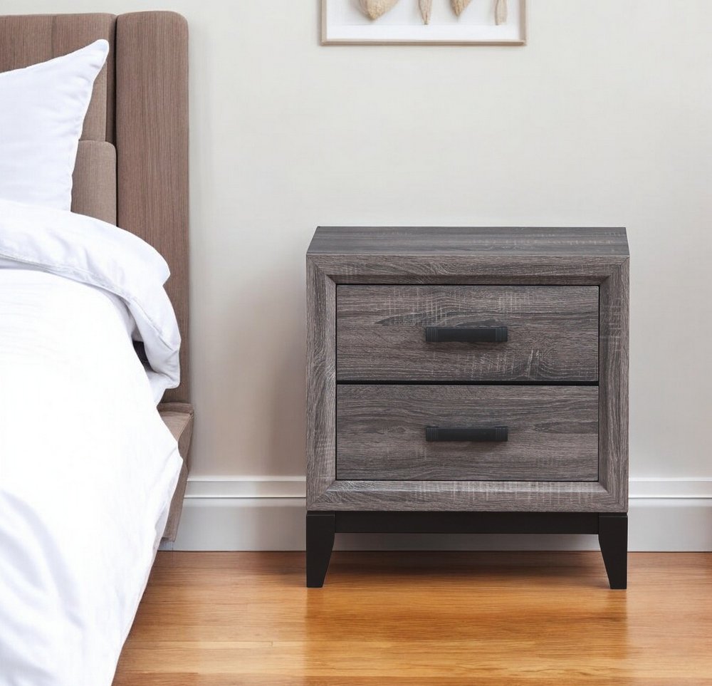 25" Gray Wood Two Drawer Nightstand