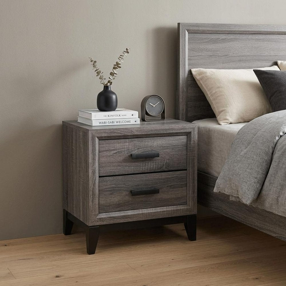 25" Gray Wood Two Drawer Nightstand