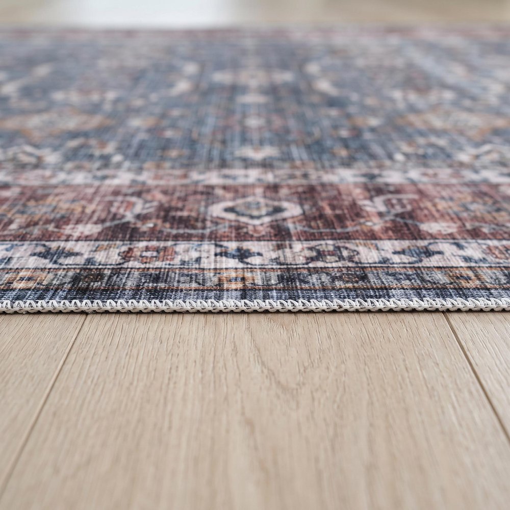 5' X 8' Blue Oriental Distressed Stain Resistant Area Rug