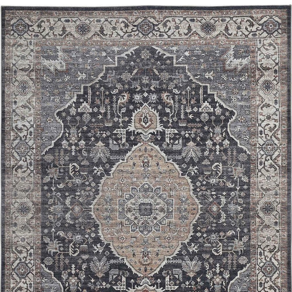 5' X 8' Black Oriental Stain Resistant Area Rug