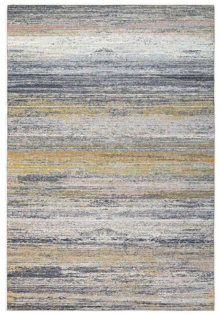 4' X 6' Blue Ivory and Gold Abstract Power Loom Area Rug
