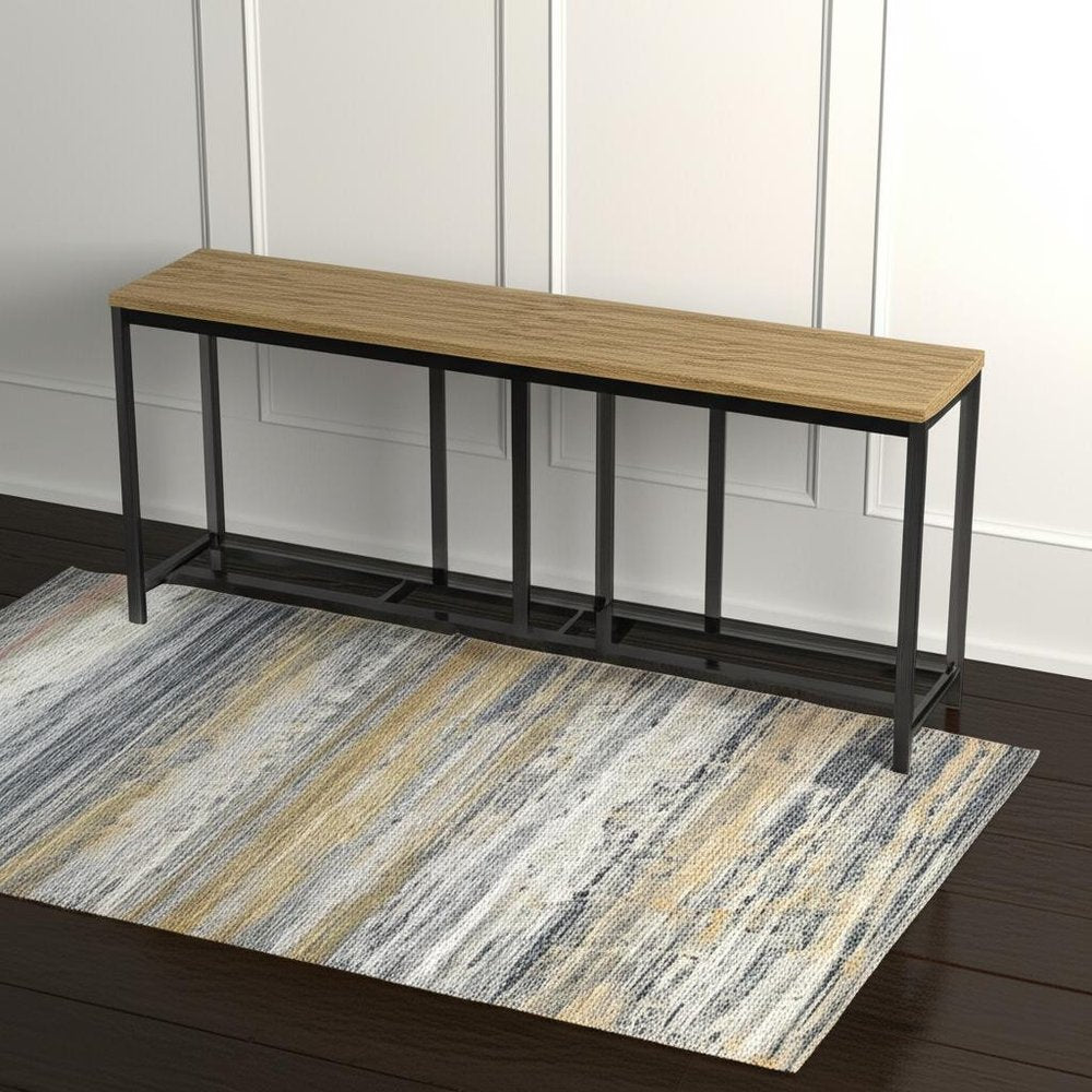 4' X 6' Blue Ivory and Gold Abstract Power Loom Area Rug