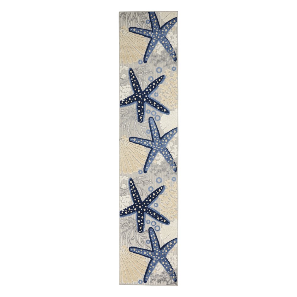 10' Blue And Gray Indoor Outdoor Runner Rug