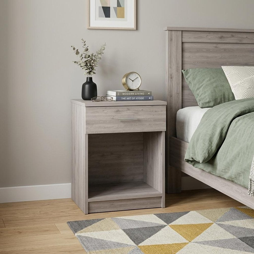 22" Light Gray Wood One Drawer Nightstand