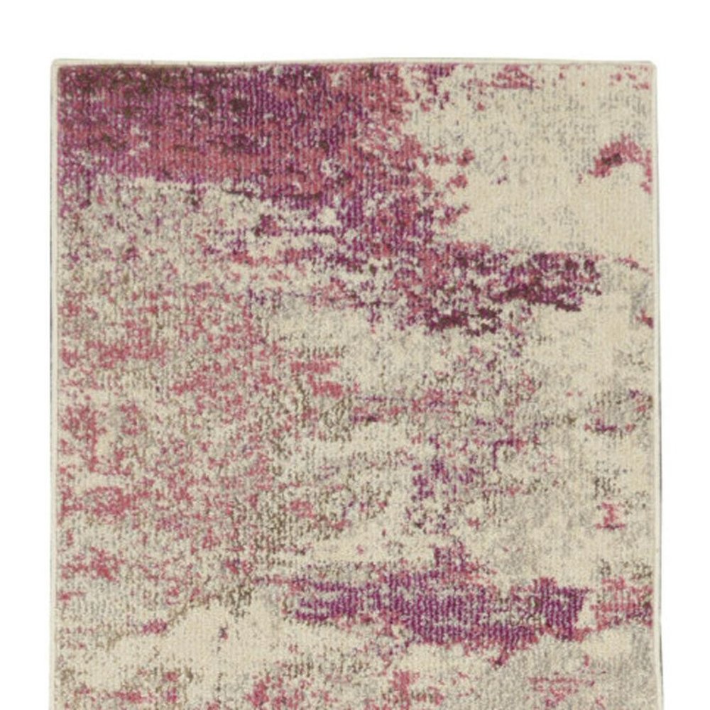 2' X 6' Ivory And Pink Abstract Power Loom Non Skid Runner Rug