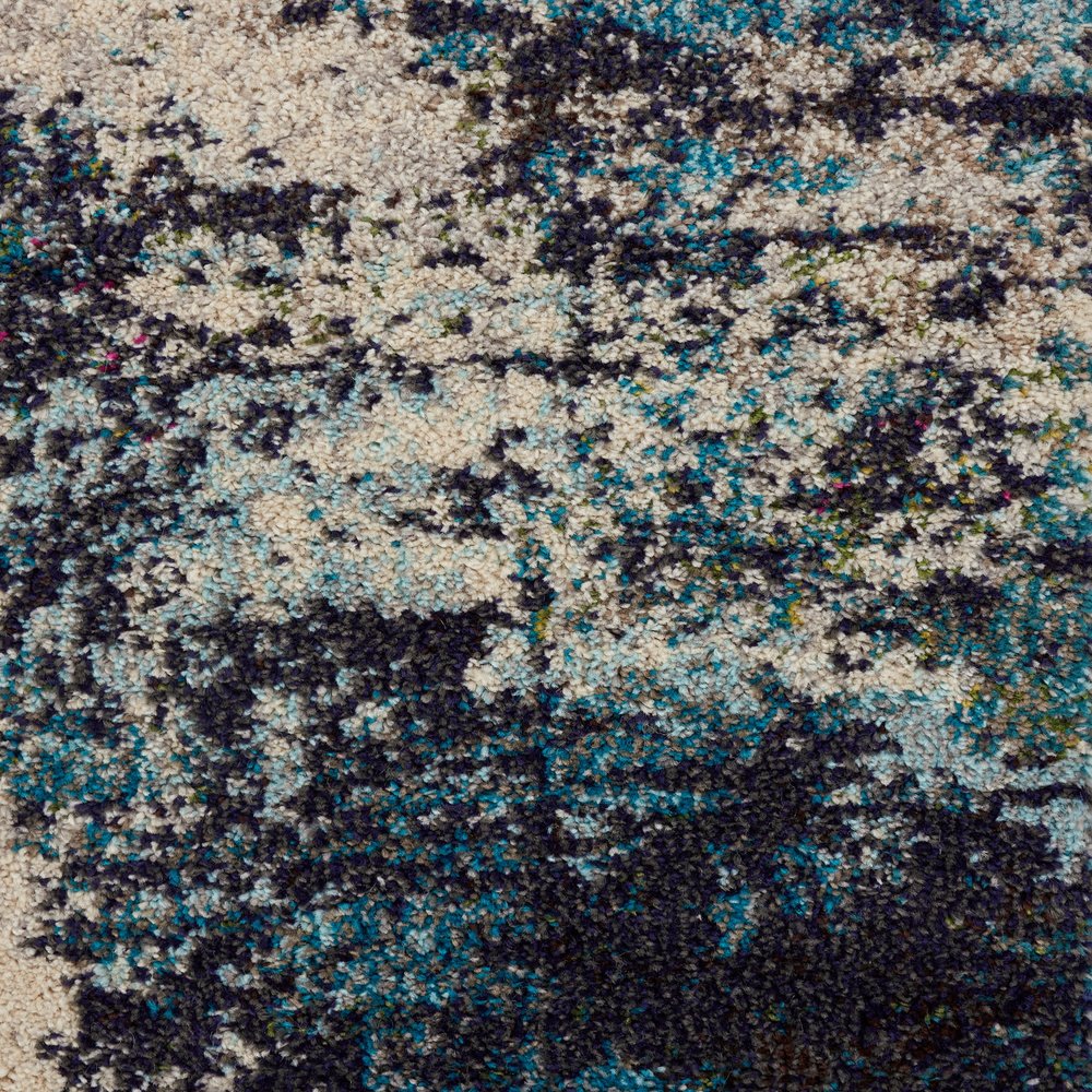 2' X 8' Ivory And Teal Blue Abstract Power Loom Non Skid Runner Rug