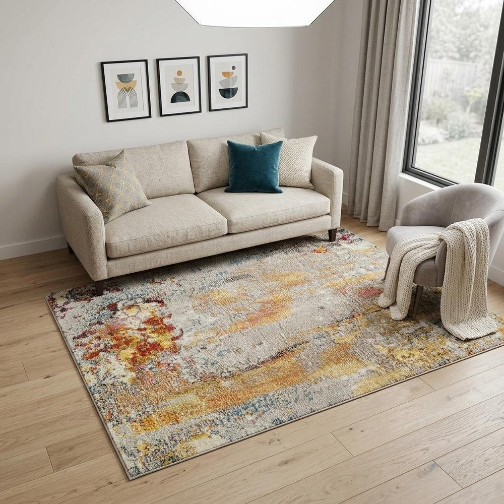 5' X 7' Blue and Orange Abstract Power Loom Area Rug