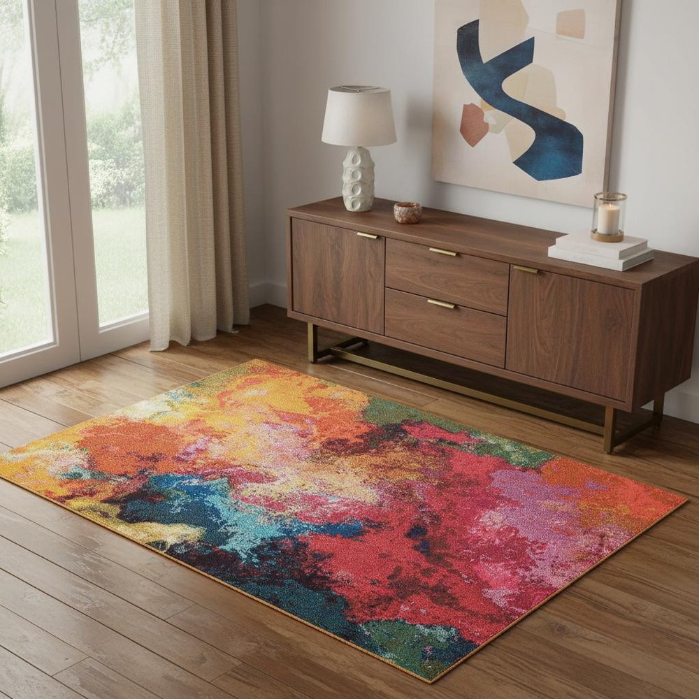 4' X 6' Palette Abstract Power Loom Non Skid Area Rug