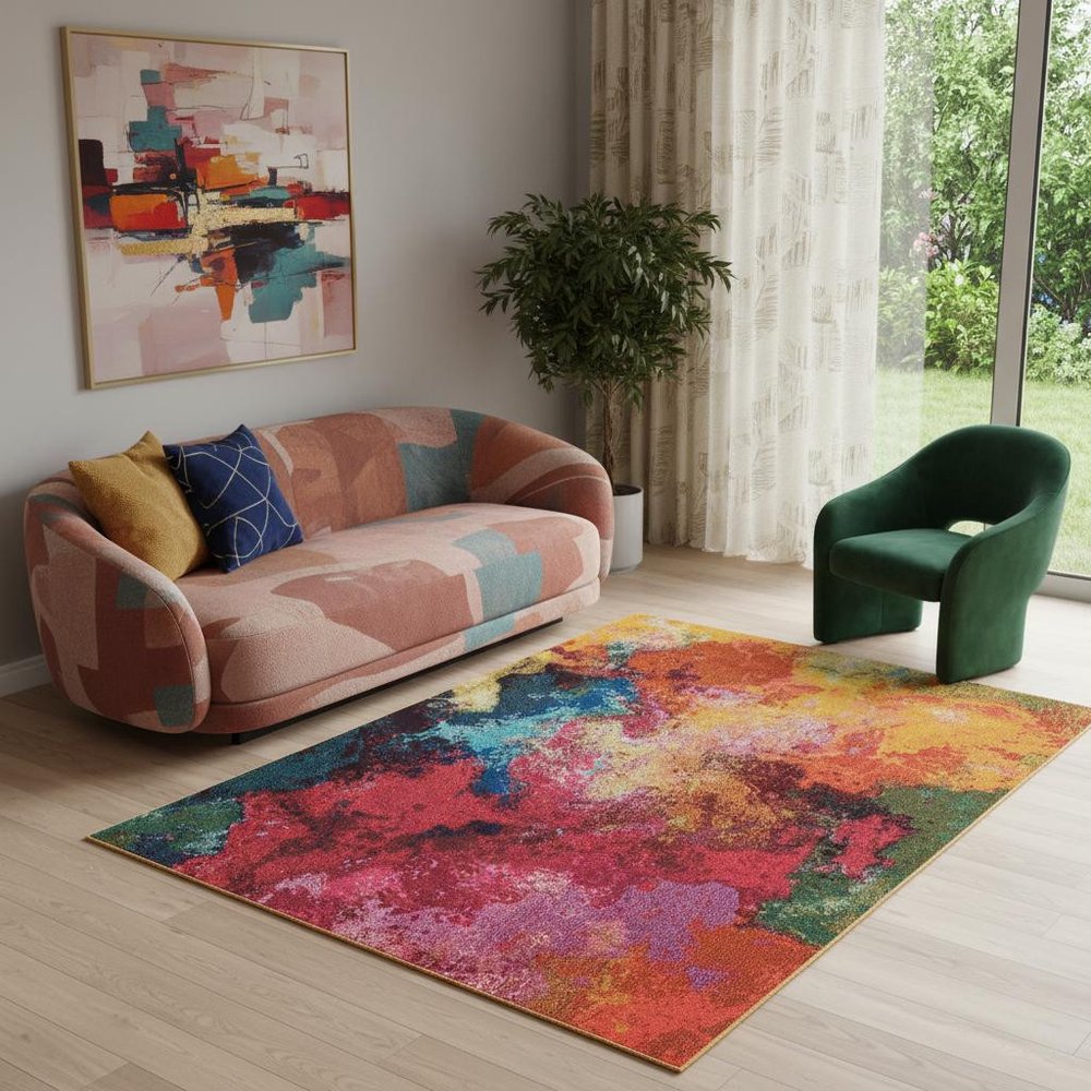 5' X 7' Palette Abstract Power Loom Non Skid Area Rug