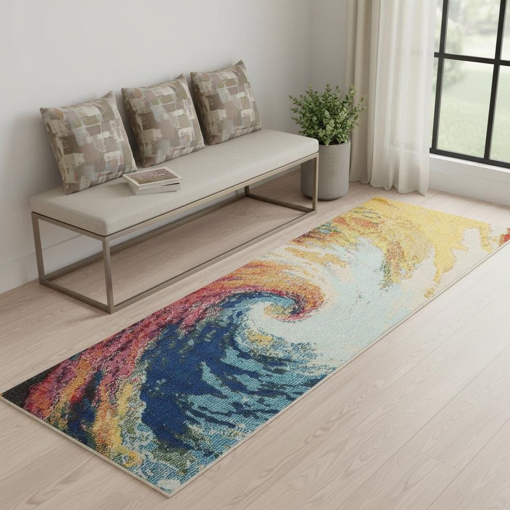 2' X 6' Wave Abstract Power Loom Non Skid Runner Rug