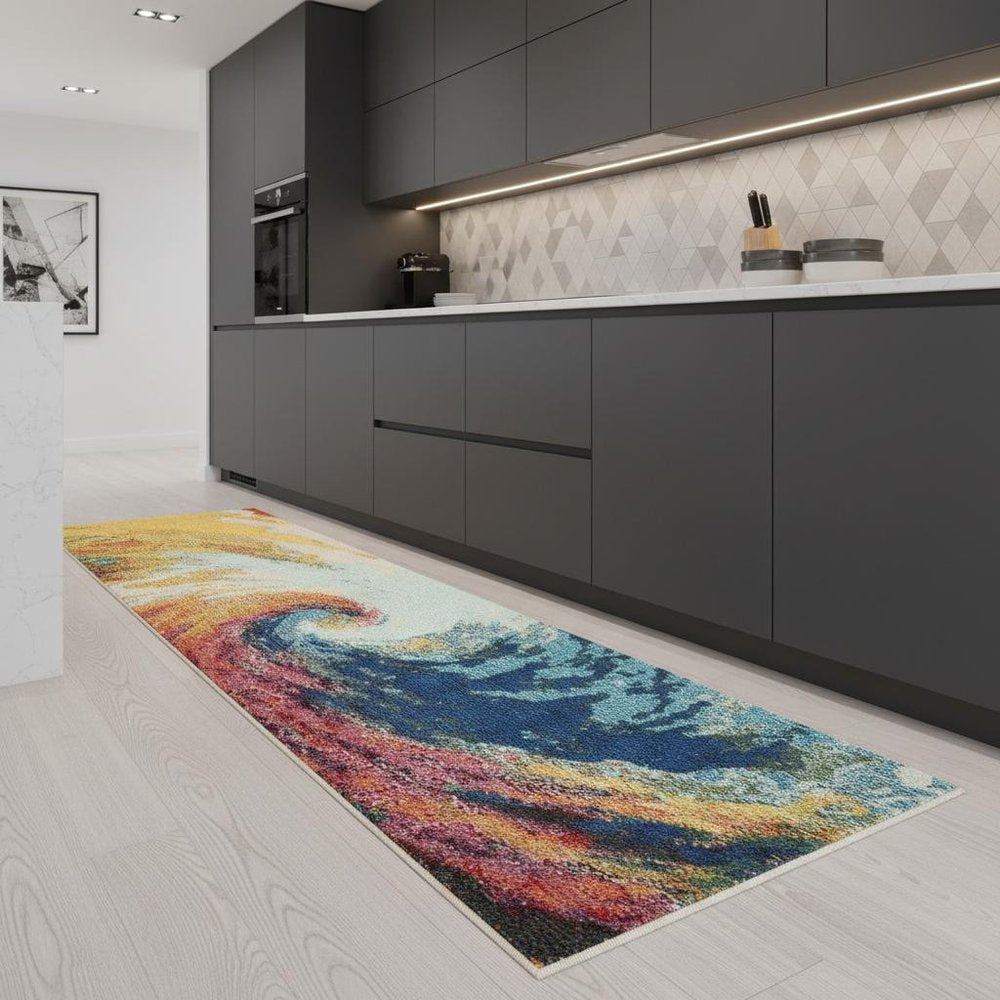 2' X 8' Wave Abstract Power Loom Non Skid Runner Rug