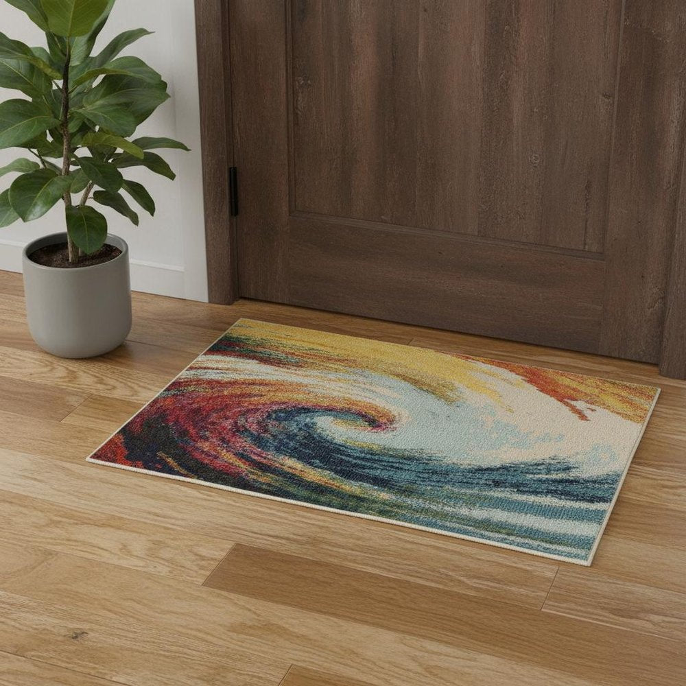 3' X 5' Wave Abstract Power Loom Non Skid Area Rug
