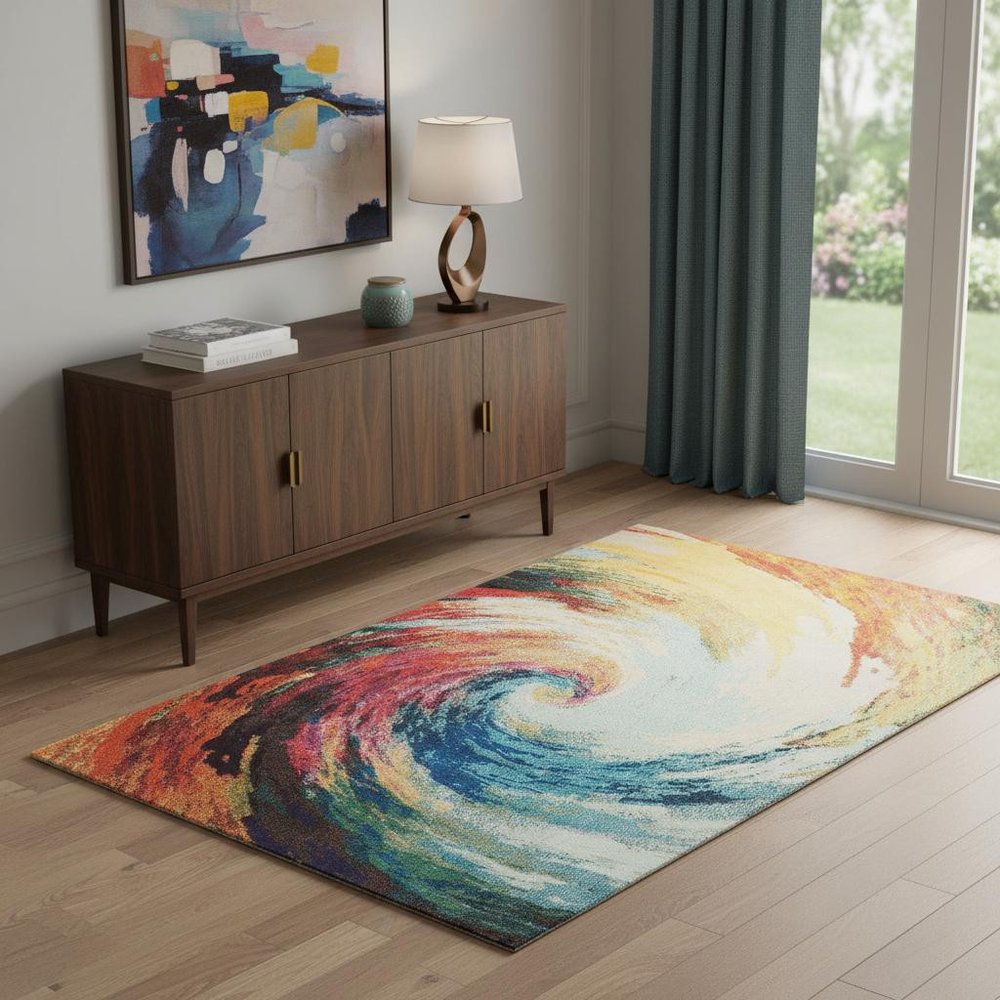 4' X 6' Wave Abstract Power Loom Non Skid Area Rug