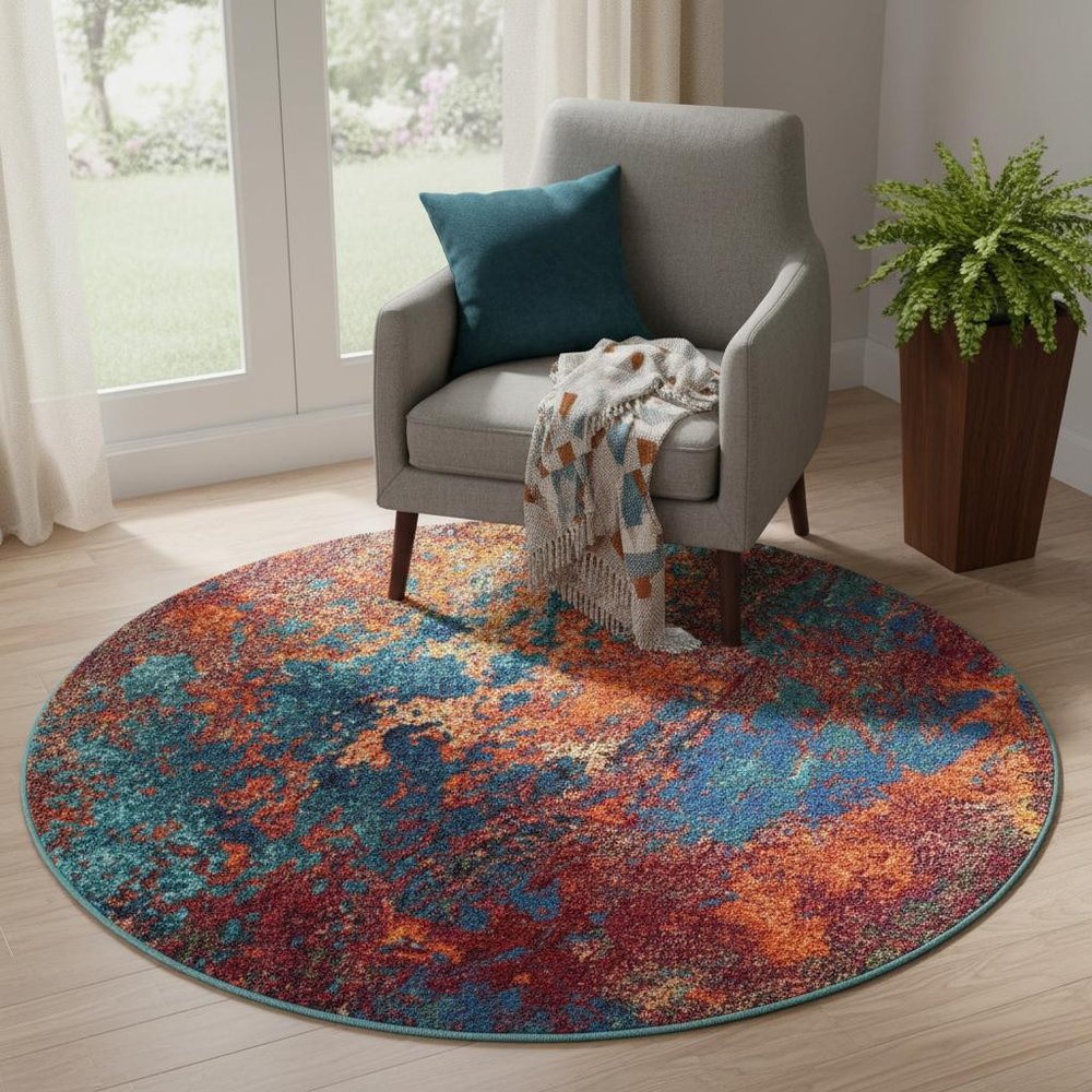 5' X 5' Atlantic Round Abstract Power Loom Non Skid Area Rug