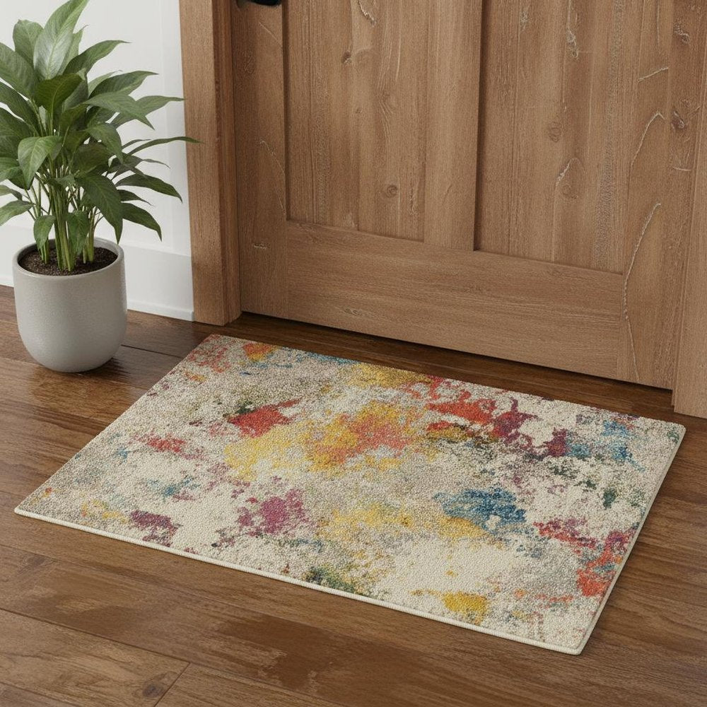 3' X 5' Ivory Abstract Power Loom Non Skid Area Rug