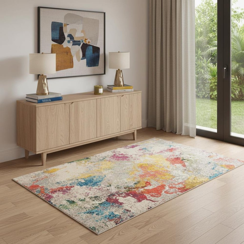 4' X 6' Ivory Abstract Power Loom Non Skid Area Rug
