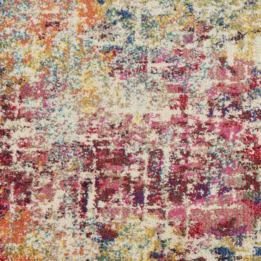 2' X 6' Pink Abstract Power Loom Distressed Non Skid Area Rug