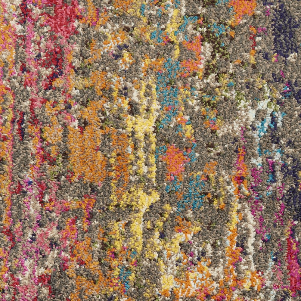 8' Blue Yellow And Orange Abstract Runner Rug