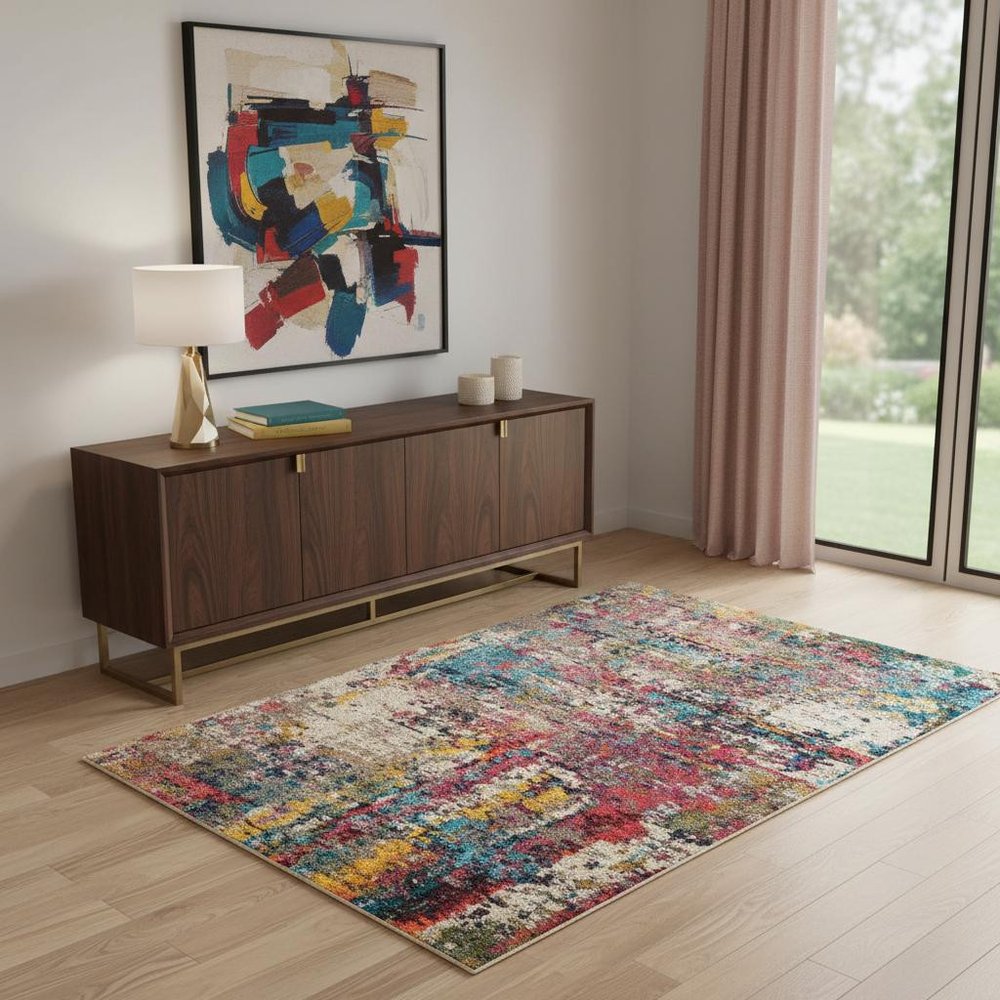 4' X 6' Sunset Abstract Power Loom Non Skid Area Rug
