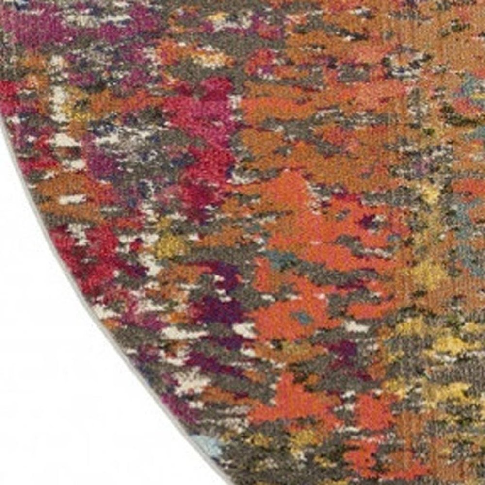 5' X 5' Sunset Round Abstract Power Loom Non Skid Area Rug