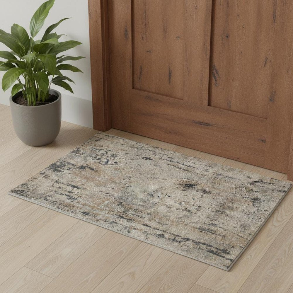 3' X 5' Beige And Grey Abstract Power Loom Non Skid Area Rug