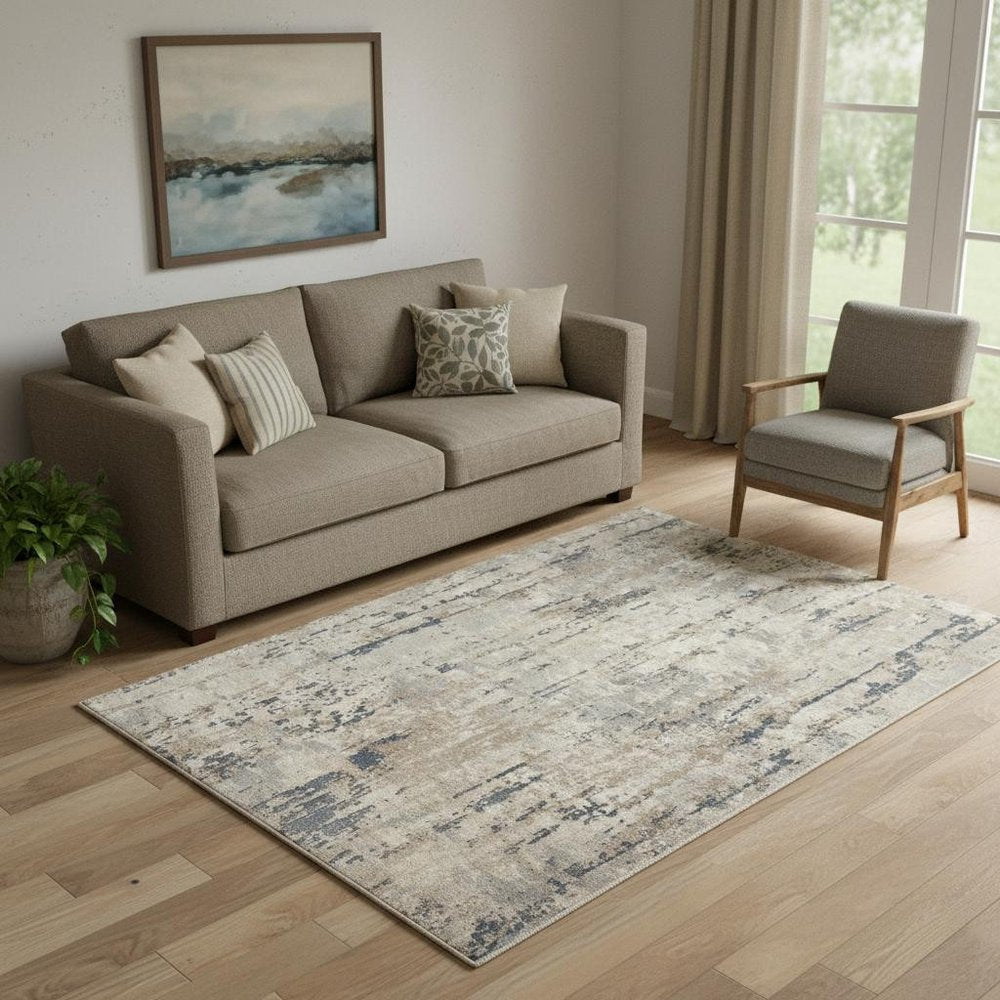 5' X 7' Beige And Grey Abstract Power Loom Non Skid Area Rug