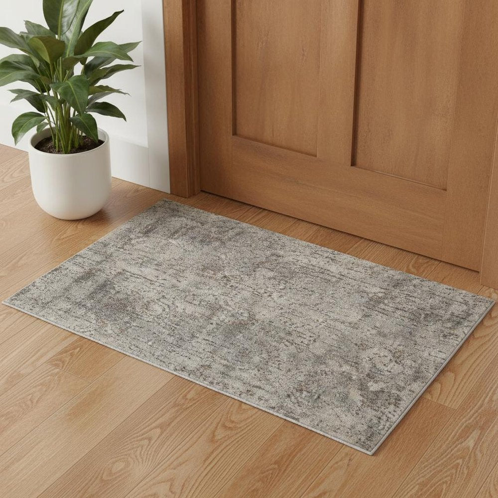 3' X 5' Beige And Grey Abstract Power Loom Non Skid Area Rug