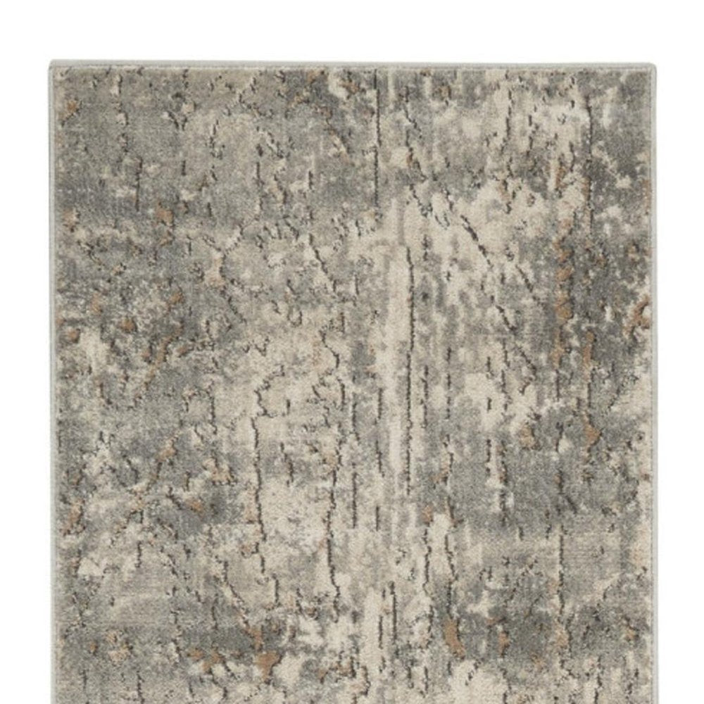 2' X 8' Beige And Grey Abstract Power Loom Non Skid Runner Rug