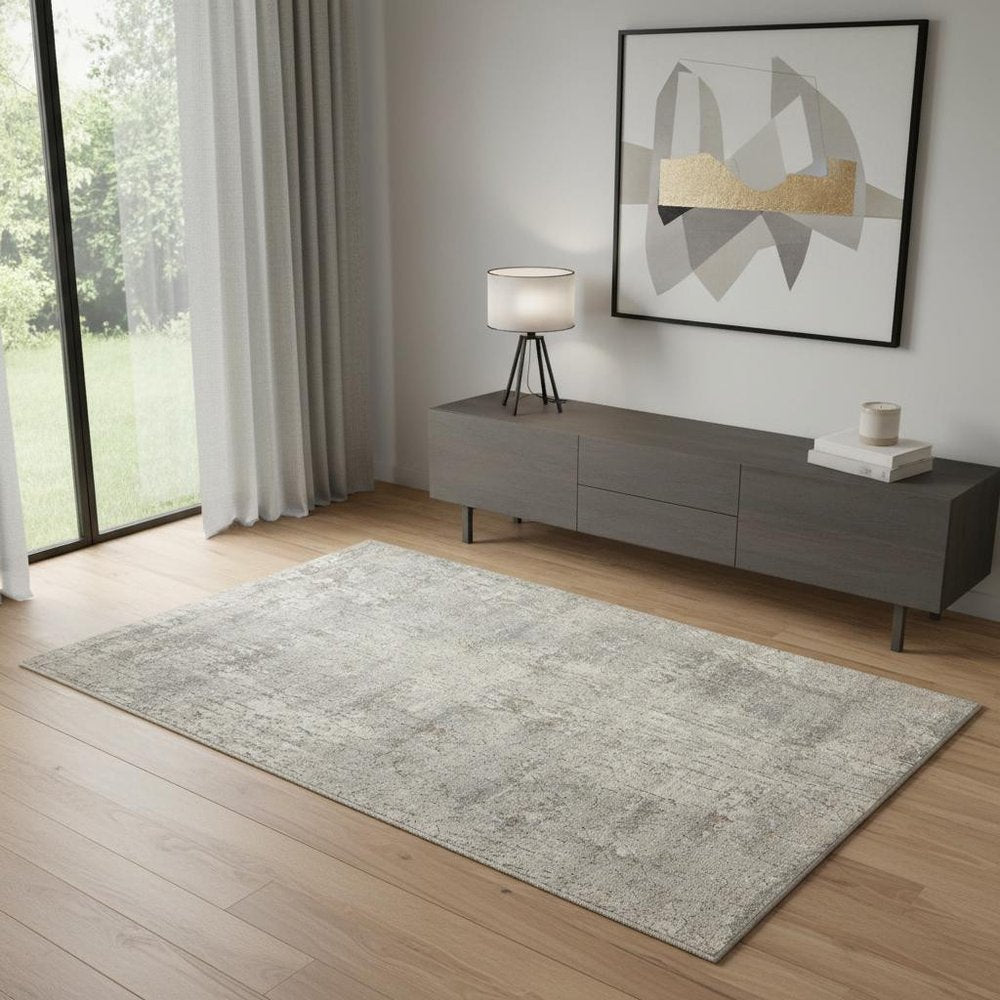 4' X 6' Beige And Grey Abstract Power Loom Non Skid Area Rug