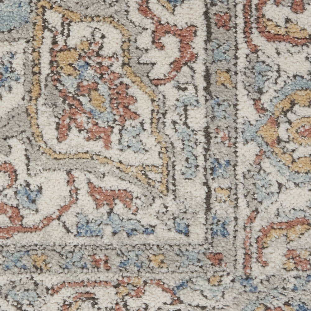 5' X 7' Ivory And Blue Oriental Power Loom Non Skid Area Rug