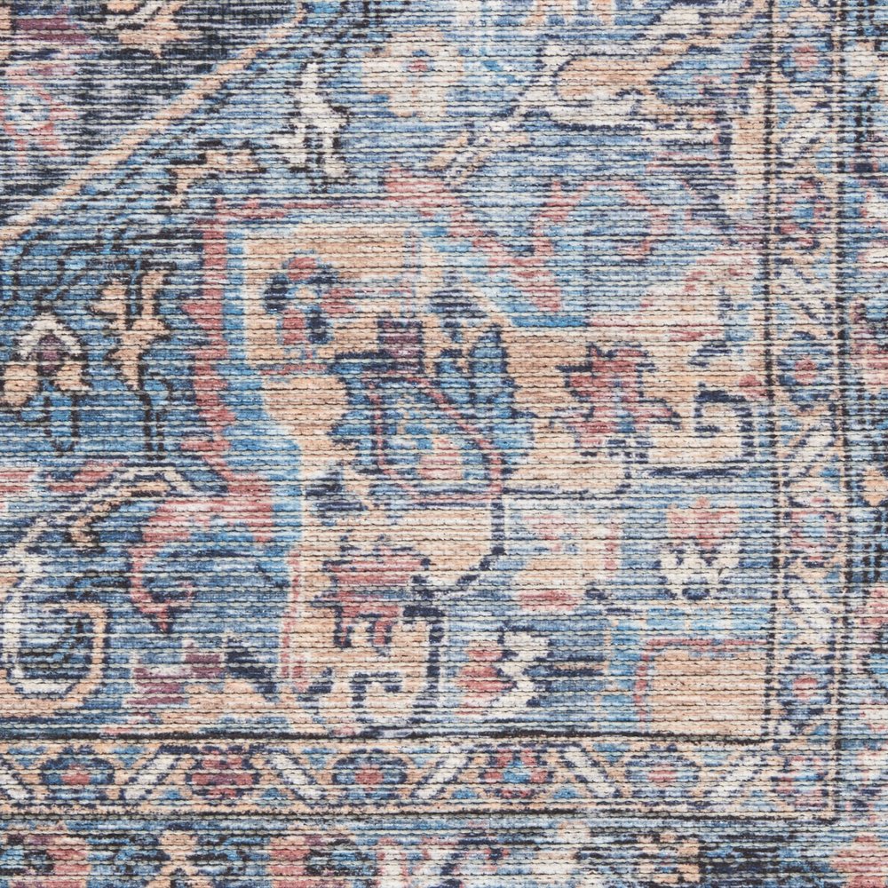 4' X 6' Light Blue Oriental Power Loom Distressed Washable Area Rug