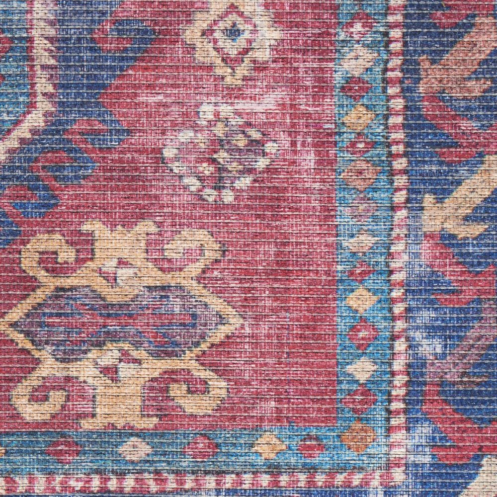 4' X 6' Red And Navy Oriental Power Loom Distressed Washable Area Rug