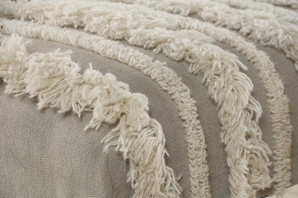 47" Cream And Black Striped Cotton Blend And Solid Wood Upholstered Bench
