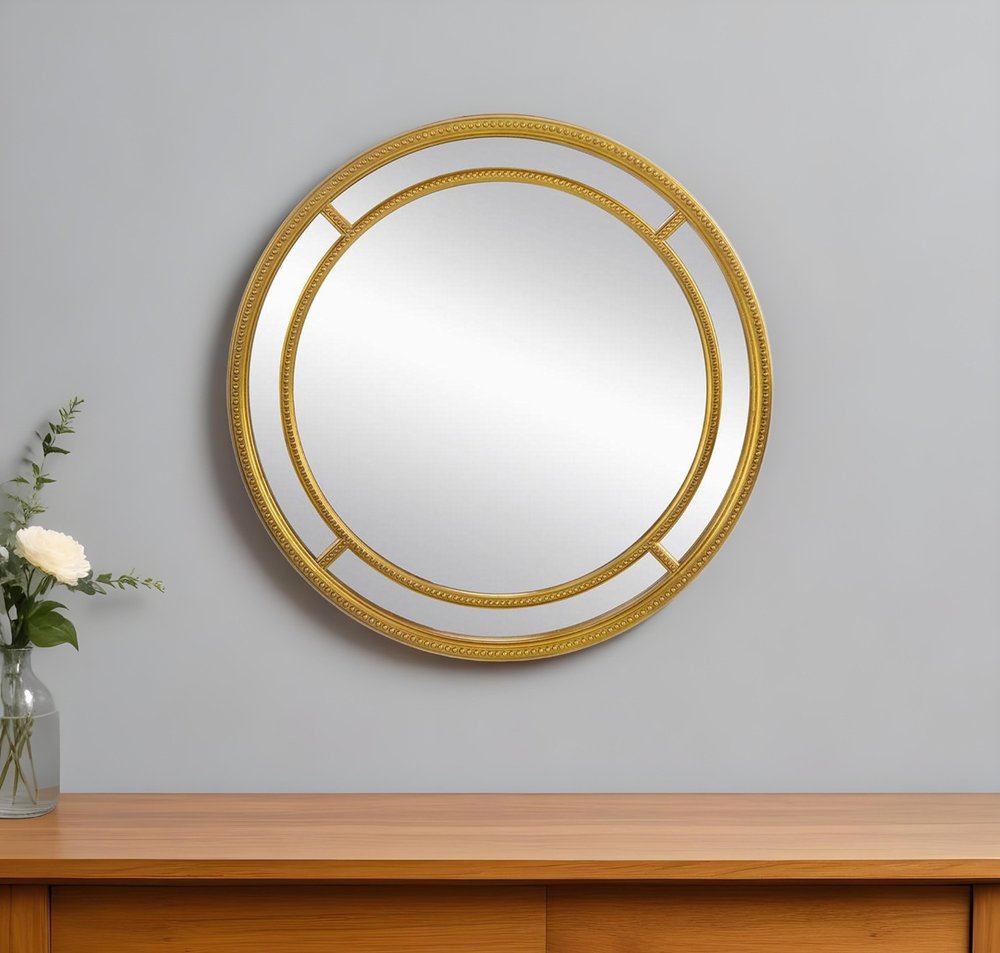 35" Gold Geo Dot Round Double Frame Accent Mirror