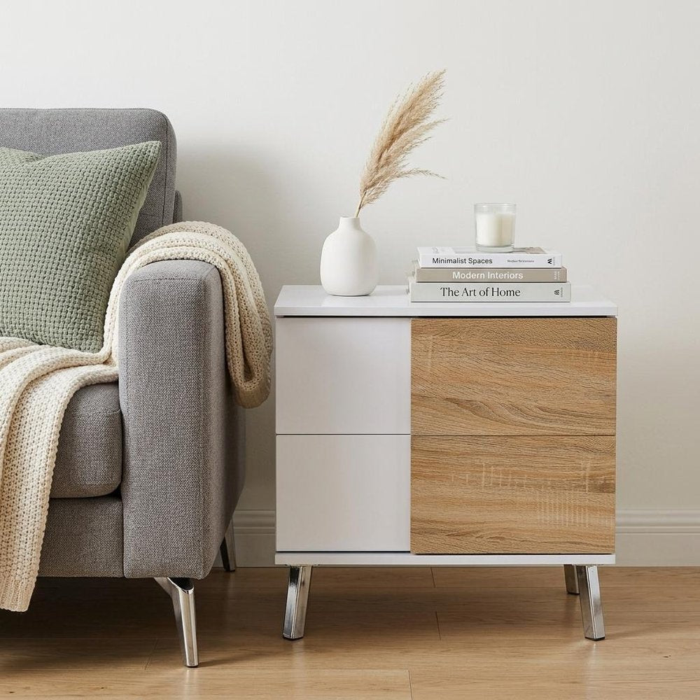 22" White Wood Frame End Table With Two Drawers