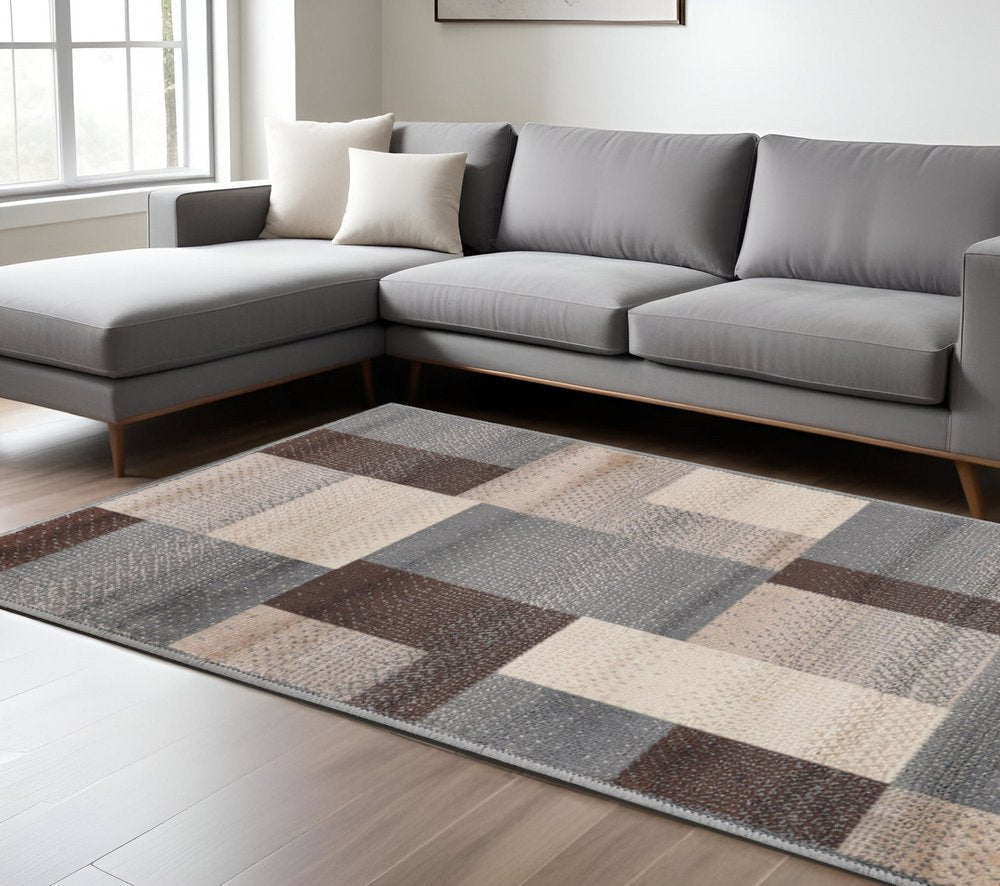 8' X 10' Gray Tan And Brown Patchwork Area Rug