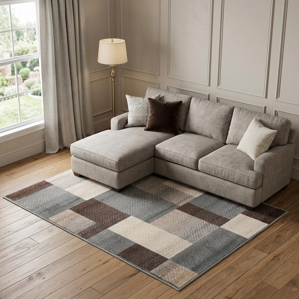 8' X 10' Gray Tan And Brown Patchwork Area Rug