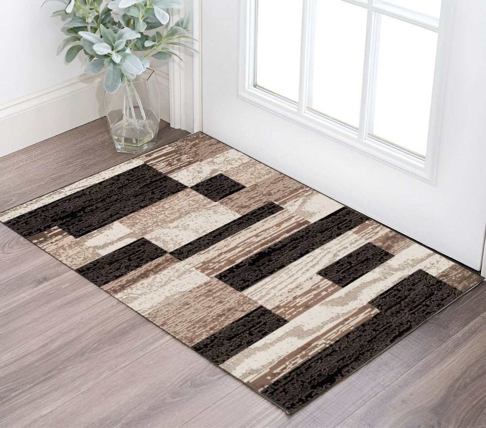 2' X 3' Black Brown And Beige Patchwork Area Rug