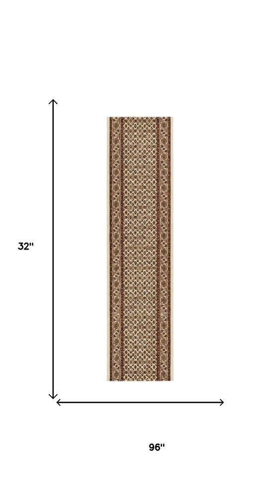 8' Beige And Ivory Oriental Runner Rug