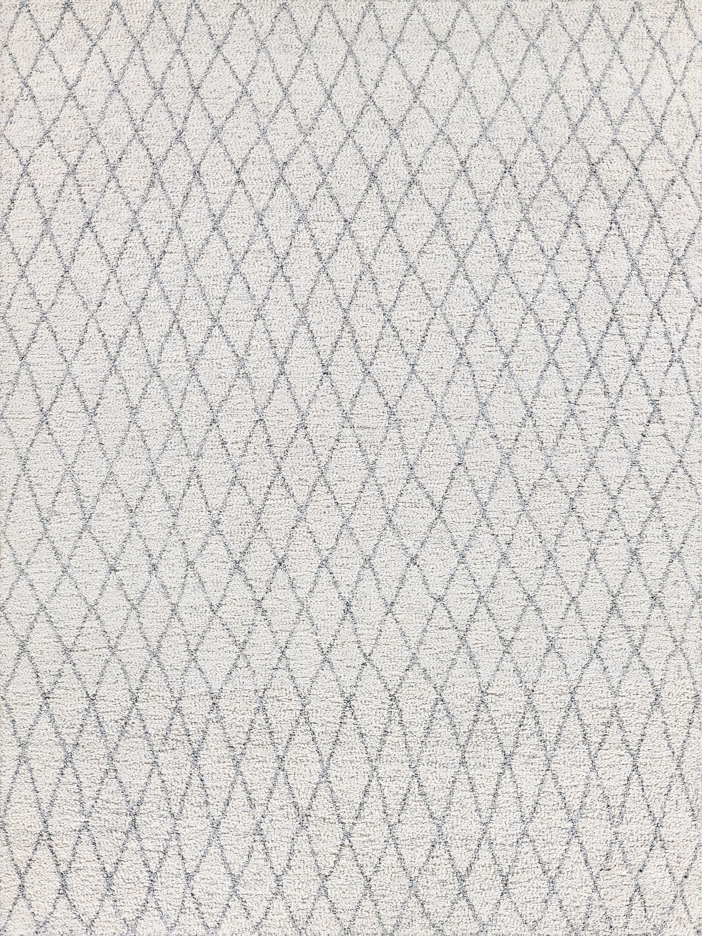 Light beige flatweave rug with a textured surface and a gray diamond pattern; rectangular 10' x 14'.