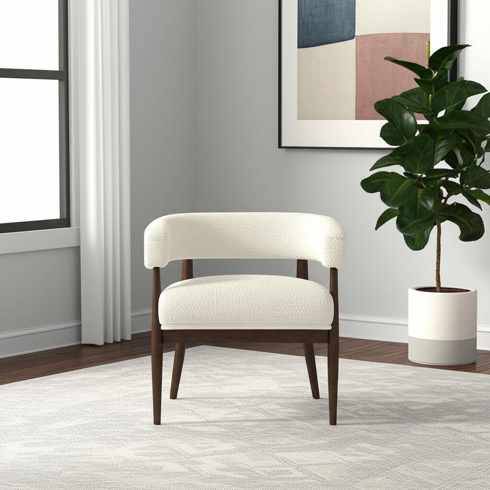 29" Ivory Polyester Blend And Brown Solid Color Arm Chair
