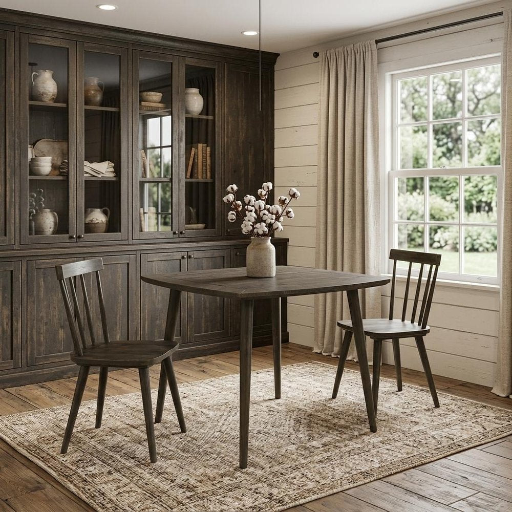 36" Brown Square Solid Wood And Metal Dining Table