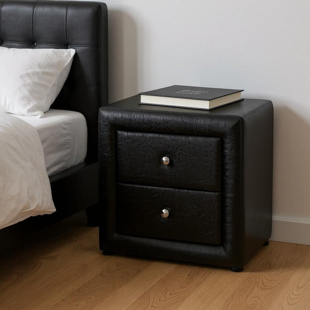 21" Black Wood Two Drawer Nightstand